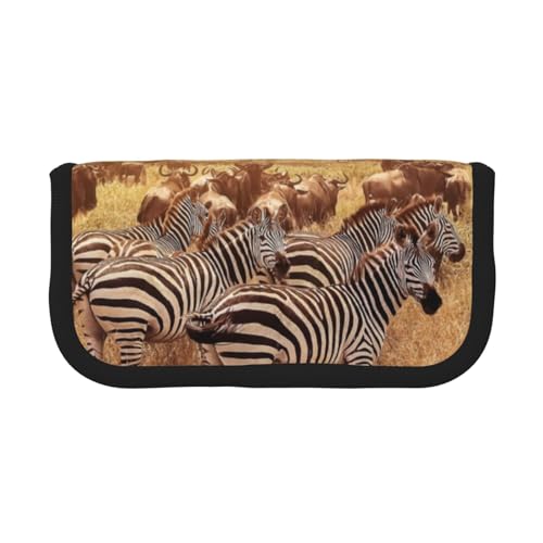 KSANNNS Federmäppchen aus Segeltuch, Motiv: Winter-Natur, Hirsch, strapazierfähig, für Lernen und Kosmetik, Africa Sunset Zebra, Einheitsgröße, Kulturbeutel von KSANNNS