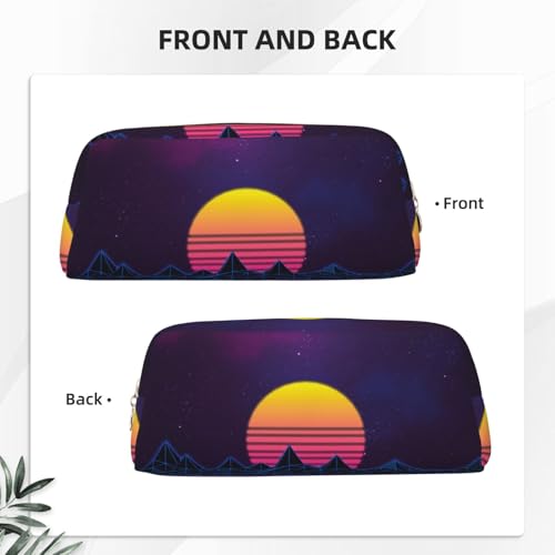 KSANNNS Retrowave Bilder-bedruckte einfache tragbare Schreibwarentasche, leicht und geräumig, für Schule, Büro, Schreibwaren-Aufbewahrungsbox, gold, Einheitsgröße, Kosmetiktasche von KSANNNS