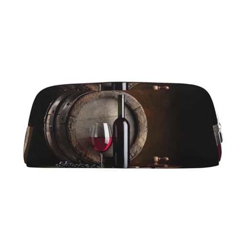 KSANNNS Rotweinflasche Glas bedruckt einfache tragbare Schreibwarentasche leicht und geräumig Schule Büro Schreibwaren Aufbewahrungsbox, silber, Einheitsgröße, Kosmetiktasche von KSANNNS