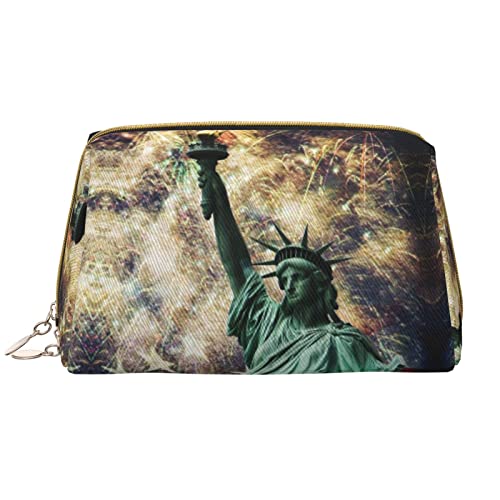 Magic Book bedruckte Make-up-Tasche aus Leder mit durchgehendem Druckdesign, Statue Freiheitsflagge Feuerwerk, Einheitsgröße von KSANNNS