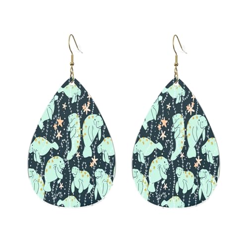 Manatee Animals Calf Printed Droplet Shaped Acrylic Personalized Earrings Suitable For Wearing In Various Occasions, Einheitsgröße, Acryl von KSANNNS