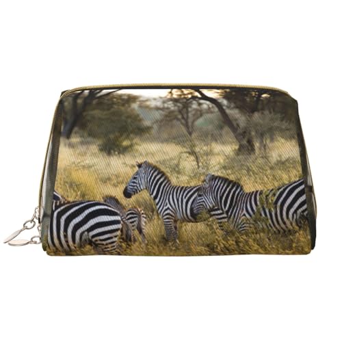 Tragbare Make-up-Tasche für Jungen mit Videospiel-Motiv, bedrucktes Leder in voller Breite, Afrika Grassland Zebra, Einheitsgröße von KSANNNS