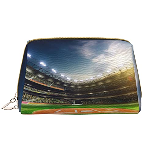 Tragbare Make-up-Tasche für Jungen mit Videospiel-Motiv, bedrucktes Leder in voller Breite, Grünes Baseballfeld-Hintergrund, Einheitsgröße von KSANNNS