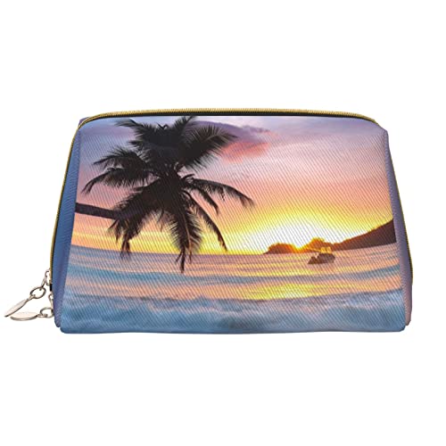 Tragbare Make-up-Tasche für Jungen mit Videospiel-Motiv, bedrucktes Leder in voller Breite, Sunrise Tropical Palmeninsel, Einheitsgröße von KSANNNS