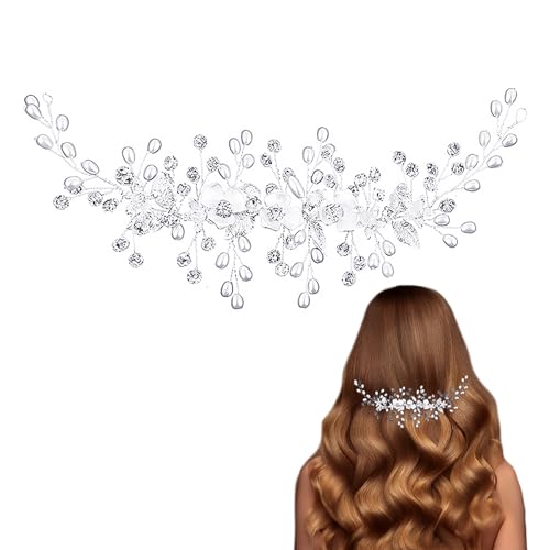 1 Stück Braut-Haarschmuck, Perlen-Haarschmuck für Frauen, Brautjungfern-Haarschmuck, Haarranken-Kristall-Accessoires, Modeaccessoires(Silber) von KSBBHDS