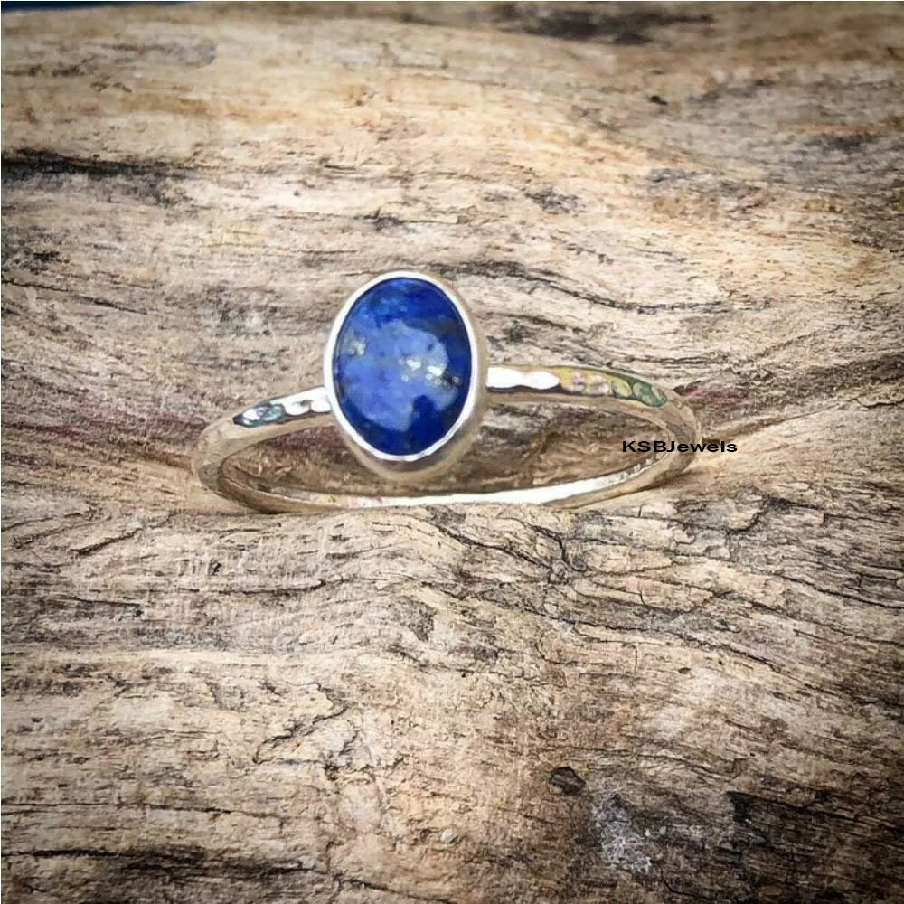 Blauer Lapis Lazuli Ring, 925 Sterling Silber Ehering, Stapelring, Aussage Silberring, Gehämmerter Schmuck, Etsy Verkauf Von Schmuck von KSBJewels