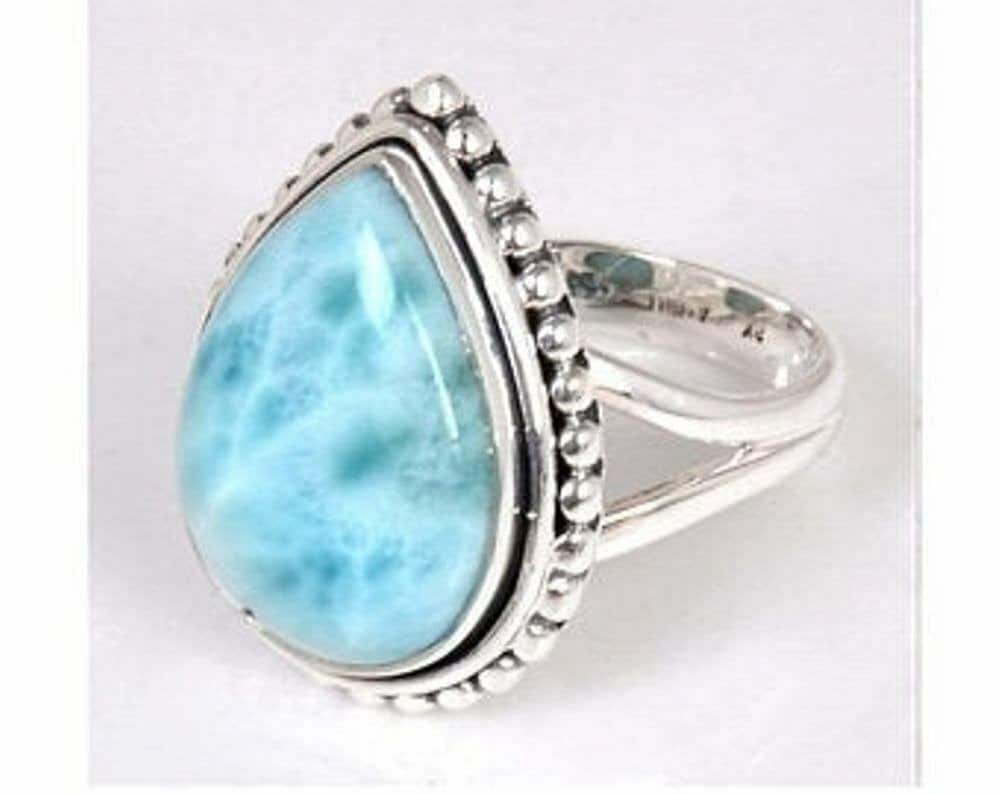 Larimar Ring, 925 Sterling Silber Versprechen Natürliche Geschenk Blauer Stein Etsy Statement Für Sie von KSBJewels