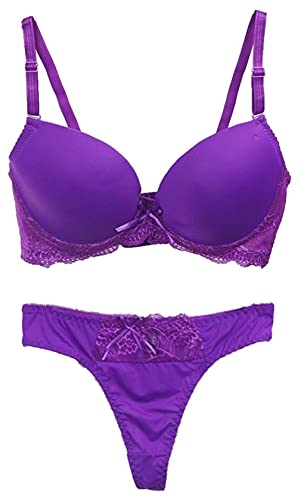 KSDFIUHAG Bodys Für Damen Erotic Underwear Damen Dessous Sexy BH Sets Spitze Stickerei Push Up Damen Unterwäsche Höschen Set-Lila_40D von KSDFIUHAG