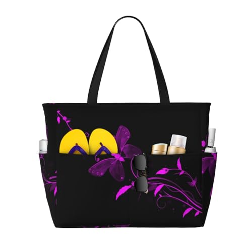 KSEFXXPKA Avocado-Muster, große Kapazität, Strand-Reisetasche, Tragetasche, Schultertasche, Schultertasche, für Fitnessstudio, Reisen, Lila und Schmetterling, Einheitsgröße von KSEFXXPKA