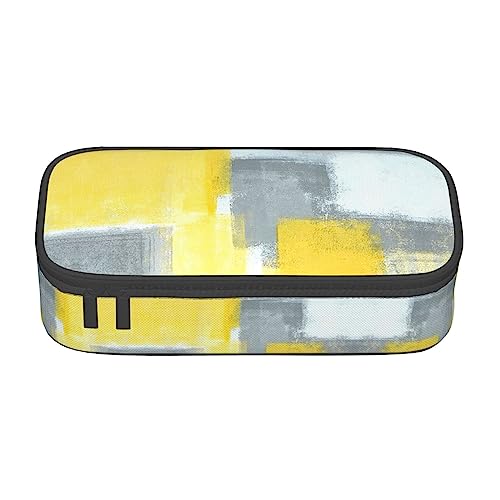KSEFXXPKA Federmäppchen mit abstraktem Kunstdruck, geräumiges Oxford-Gewebe, mit mehreren Fächern, Grau und Gelb, Schwarz , Einheitsgröße, Kinderrucksack von KSEFXXPKA