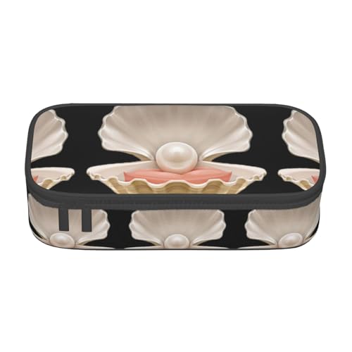 KSEFXXPKA Ocean Realistic Beautiful Opened Shell Print Pencil Case Spacious Oxford Cloth Storage with Multiple Compartments, Schwarz , Einheitsgröße, Kinderrucksack von KSEFXXPKA