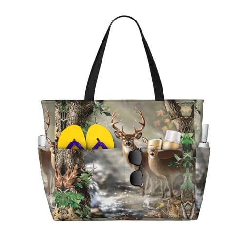 KSEFXXPKA Reisetasche aus Segeltuch, leuchtet im Dunkeln, großes Fassungsvermögen, für Fitnessstudio, Reisen, Camouflage Hirsch, Einheitsgröße von KSEFXXPKA