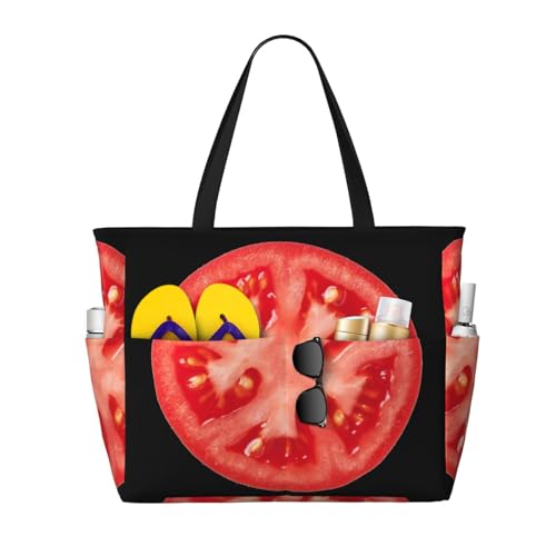 KSEFXXPKA Tower Paris Street Red Umbrella Print Große Kapazität Strand Reisetasche Totes Canvas Tote Schultertasche für Fitnessstudio Reisen Alltag, Tomatenscheibe, Einheitsgröße von KSEFXXPKA