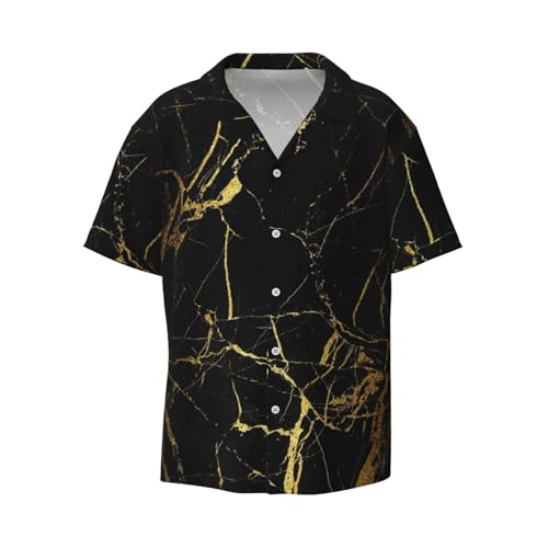 Stilvolle Gold Marmorierung Textur Print Herren Casual Kurzarm Shirt Leichtes und atmungsaktives Polyestergewebe, Schwarz , XL Stilvolle Gold Marmorierung Textur Print Herren Casual Kurzarm Shirt Leichtes und atmungsaktives Polyestergewebe, Schwarz , XL von KSEFXXPKA