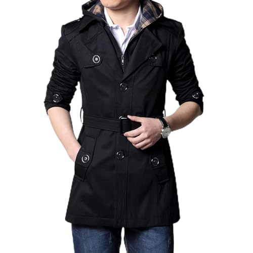 KSFBHC Outwear Long Mantel Männer Graben Plus Größe Männliche Kleidung Slim Fit (Color : Black, Size : M) von KSFBHC
