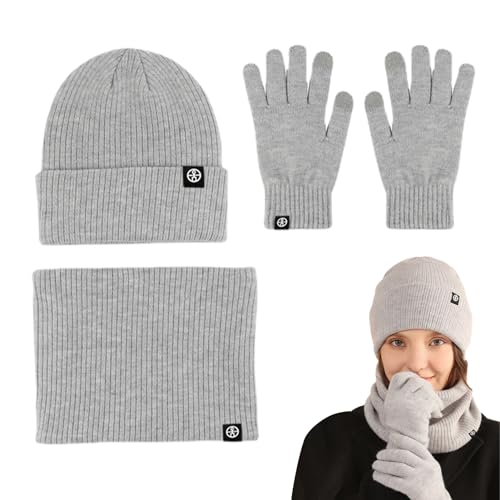 Set aus Mütze und Schal für Damen,Wintermütze Schal Handschuhe - Strickmütze für kaltes Wetter, weiche Fleece-Thermo-Winterschal-Handschuhe zum Skaten, Snowboarden, Wandern, Reisen Kshsaa von KSHSAA