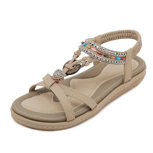 KSHUN Damen-Sandalen, Bohemia, Perlen, offene Zehen, flache Sandalen, Sommer, bequem, Strandsandalen, #1-apricot, 38.5 EU KSHUN Damen-Sandalen, Bohemia, Perlen, offene Zehen, flache Sandalen, Sommer, bequem, Strandsandalen, #1-apricot, 38.5 EU von KSHUN