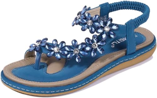 KSHUN Damen Sommer Strand Flache Sandalen Schuhe Casual Open Toe Knöchel Kristall Gladiator Sandalen, blau, 38 EU KSHUN Damen Sommer Strand Flache Sandalen Schuhe Casual Open Toe Knöchel Kristall Gladiator Sandalen, blau, 38 EU von KSHUN
