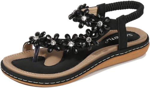 KSHUN Damen Sommer Strand Flache Sandalen Schuhe Casual Open Toe Knöchel Kristall Gladiator Sandalen, schwarz, 38 EU KSHUN Damen Sommer Strand Flache Sandalen Schuhe Casual Open Toe Knöchel Kristall Gladiator Sandalen, schwarz, 38 EU von KSHUN
