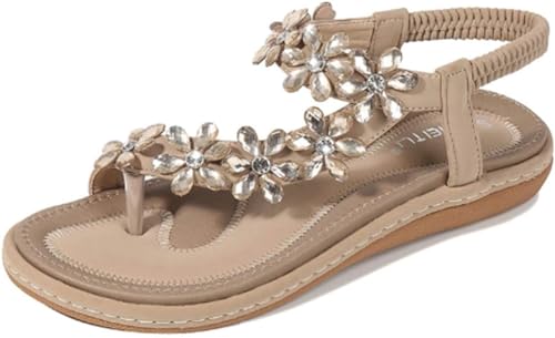 KSHUN Damen Sommer Strand Flache Sandalen Schuhe Casual Thong Knöchel Kristall Gladiator Sandalen, Aprikose, 9 US KSHUN Damen Sommer Strand Flache Sandalen Schuhe Casual Thong Knöchel Kristall Gladiator Sandalen, Aprikose, 9 US von KSHUN