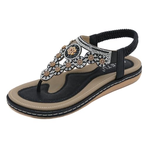 KSHUN Flache Damen-Sandalen, elegant, lässig, Sommer, flache Flip-Flops, bequeme Sandalen, böhmische flache Schuhe, #3-schwarz, 40 EU KSHUN Flache Damen-Sandalen, elegant, lässig, Sommer, flache Flip-Flops, bequeme Sandalen, böhmische flache Schuhe, #3-schwarz, 40 EU von KSHUN