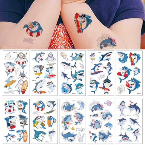 KSJEHW 10 Stücke Tattoo Kinder Jungen, Leucht Kindertattoos Aufkleber Kinder Meerestiere Hai Sticker, Unter dem Meer Deko Geburtstag Mitgebsel Kindergeburtstag Gastgeschenke Kinder Mädchen Spielzeug von KSJEHW