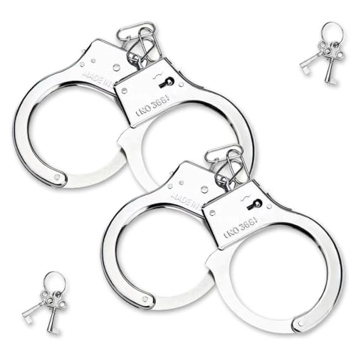 KSJEHW 2 Stücke Kinderspielzeug Handschellen Kostüm mit Schlüssel Zubehör Spielzeug Accessoires Mottoparty Karneval, Halloween, Kinderspielzeug Handschellen aus Edelstahl zum Räuber Gendarm Spielen von KSJEHW