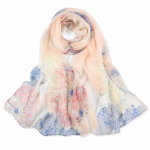 KSJEHW Georgette Chiffon Schal Damen Lange Schals Blume Muster Soft Wrap Simulation Seidenschal für Frühling Sommer Herbst Winter von KSJEHW