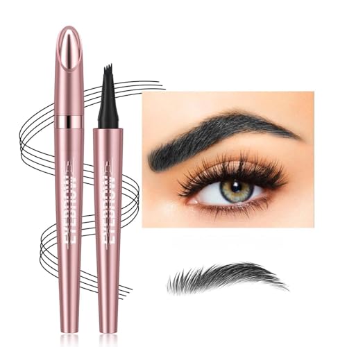 3D Microblading Augenbrauenstift, Upgrade Magie Microblading Eyebrow pen mit 4 Gabelspitze, Augenbrauenstift Wasserfest für Kann Leicht Natürliche Augenbrauen (Schwarz) von KSKAN