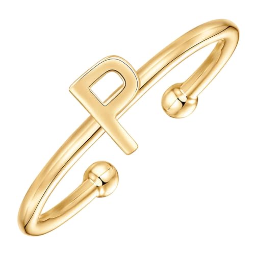 925 Sterling Silber Ringe Initiale Buchstabe Ring,Gold Initiale Offen Stapelbar Az Ringe Damen Vergoldet Verstellbare Ringe Niedliches Alphabet Geschenk,Buchstabe P von KSKAN