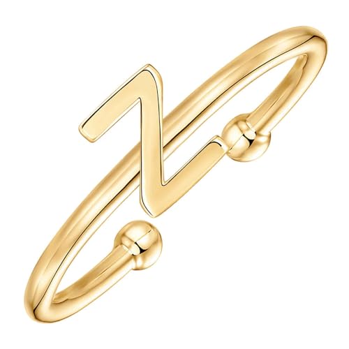 Damen Offener Ring Aus 925 Sterling Silber,Goldener Anfangsbuchstabe A Bis Z Ring Verstellbare Ringe Für Frauen Teenager Mädchen Geburtstag Niedlicher Alphabet Buchstabenring,Z von KSKAN