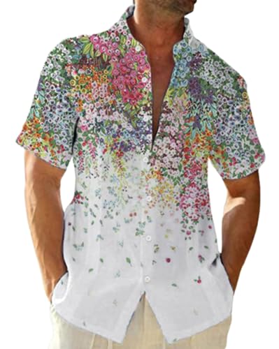 Hawaii Hemd Männer,Herren Hawaiihemd Mit Blumen Cluster Druck Kunst Ölgemälde Muster Kurzärmeliges T Shirt Lässige Sport Hemden Kunst Florales Aloha Party Strandoberteil 4XL von KSKAN