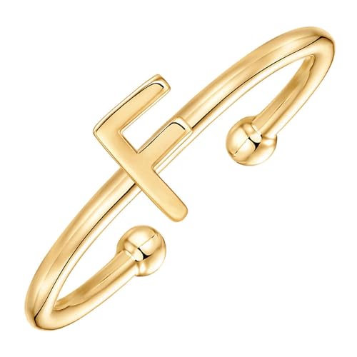 YANQSHM Damen Offener Ring Aus 925 Sterling Silber,Goldener Anfangsbuchstabe A Bis Z Ring Verstellbare Ringe Für Frauen Teenager Mädchen Geburtstag Niedlicher Alphabet Buchstabenring,F von YANQSHM
