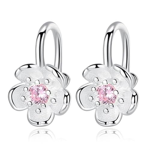 KSKAN Ohrringe Silber 925,925 Sterling Silber Blumen-Ohrhänger, Rosa Kristall-Tropfenohrringe, Trendige Huggie-Creolen, Baumelnde Ohrringe, Schmuck für Mädchen, Geburtstagsgeschenk von KSKAN