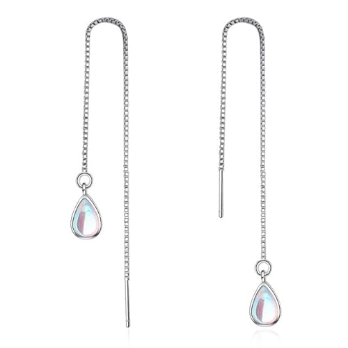 KSKAN Ohrringe Silber 925,925 Sterling Silber Farbe Kristall Wassertropfen Ohrhänger, Silberne Lange Kette Ohrhänger, Einfache Faden Baumelnde Ohrringe, Schmuck für Frauen Mädchen Geschenk von KSKAN