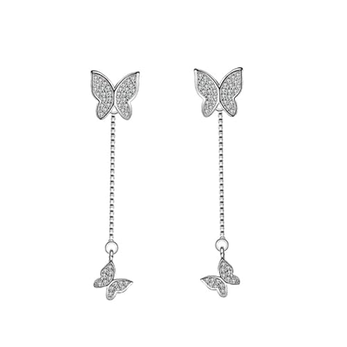 KSKAN Ohrringe Silber 925,925 Sterling Silber Kristall Schmetterling Ohrringe, Silber Lange Kette Quasten Ohrringe, Zierliche Ohrstecker, Schmuck für Frauen Geschenk von KSKAN