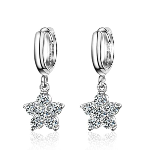 KSKAN Ohrringe Silber 925,925 Sterling Silber Kristall Stern Ohrhänger, Silber Pflaumenblüten Tropfen Ohrringe, Luxus Huggie Hoop Baumelnde Ohrringe, Schmuck für Frauen Geschenk von KSKAN