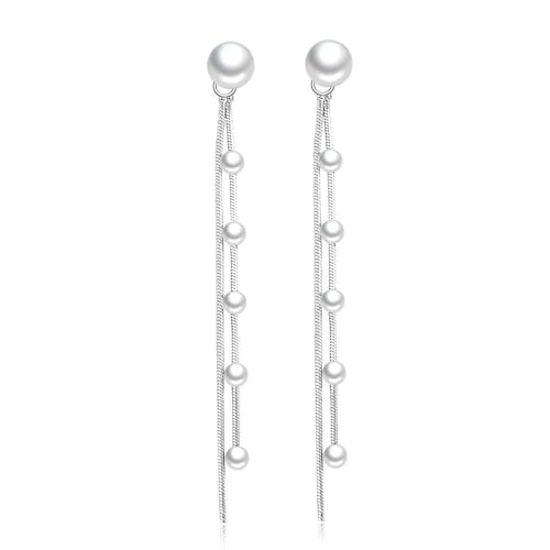 KSKAN Ohrringe Silber 925,925 Sterling Silber Perlen Ohrhänger, Lange Quasten Ohrringe, Elegante Ohrstecker, Schmuck für Frauen, Hochzeit, Party von KSKAN