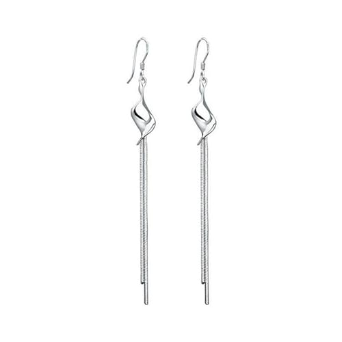 KSKAN Ohrringe Silber 925,925 Sterling Silber Twist Spirale Ohrhänger, Silber Lange Kette Tropfen Ohrringe, Minimalistische Haken Ohrhänger, Schmuck für Frauen Geburtstagsgeschenk von KSKAN