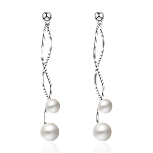 KSKAN Ohrringe Silber 925,925 Sterling Silber Twist Spirale Ohrhänger, Silber Perlen Quaste Ripple Tropfen Ohrringe, Mode Ohrstecker, Partyschmuck für Frauen von KSKAN