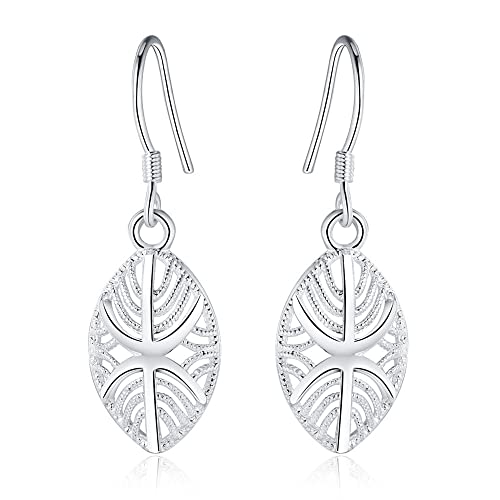 KSKAN Ohrringe Silber 925,Filigrane Hohle Blatt Tropfenohrringe Aus 925Er Sterlingsilber, Silberne Blätter Ohrhänger, Zierliche Haken Ohrhänger, Schmuck für Frauen, Geburtstagsgeschenk von KSKAN