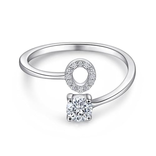 KSKAN S925 Sterlingsilber Initialenringe,Buchstaben A-Z Ringe Offen Stapelbar Statement Zirkonia Ring Niedliches Alphabet Für Frauen Teen Mädchen Geschenke,O von KSKAN