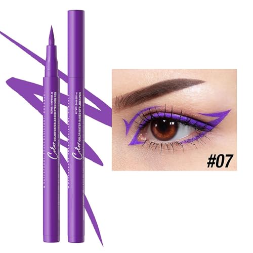 Mattes Liquid Eyeliner Pen, Wasserfest Bunt Eyeliner Pen, Pigmented With Long-lasitng Smudgeproof Stift Hält 24 Stunden+, Ultrapigmentiert, Schnell Trocknend Kreiert Definierte Linien (07#Purple) von KSKAN