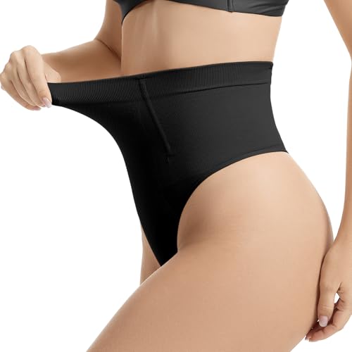 KSKshape Damen Bauchweg Unterhose Miederhose String Miederslip Figurformende Hoher Taille Tanga Unterwäsche Shapewear,Schwarz,S von KSKshape
