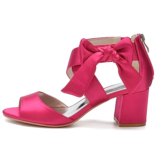 KSLDWWEU Damen-Brautschuhe, Offener Zehenbereich Mittelhoher Blockabsatz Knöchelriemen Hochzeitskleid Pump-Sandalen Mit Reißverschluss,Marine,37 EU von KSLDWWEU