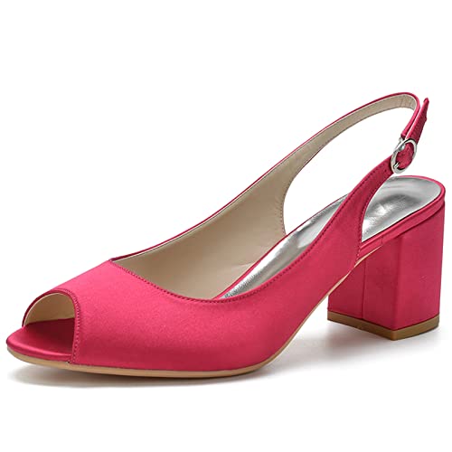 KSLDWWEU Frauen Mit Niedrigem Block Absatz Sandalen Klobiger Knöchelgurt Offen Zehen Hochzeitskleid Schuhe Low Heel Komfortable Pumpsandalen,Rose red,38 EU von KSLDWWEU