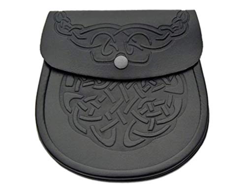 KSUC Schwarzer Sporran aus echtem Leder, keltischer Knoten, doppelt geprägt, schottischer Kilt, mit Kette und Gürtel, Schwarz, 7" x 1.5" x 8" KSUC Schwarzer Sporran aus echtem Leder, keltischer Knoten, doppelt geprägt, schottischer Kilt, mit Kette und Gürtel, Schwarz, 7" x 1.5" x 8" von KSUC