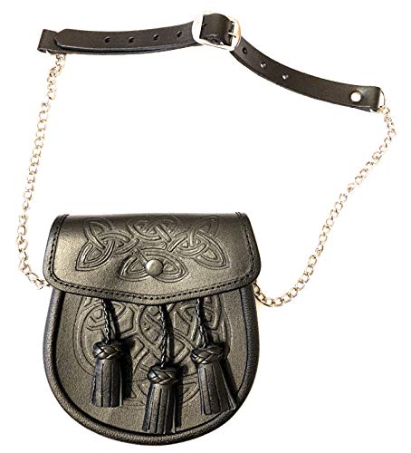 Kilt-Sporran mit Kette und Gürtel, doppelt geprägt, 3 Quasten, Schwarz, Schwarz` von KSUC