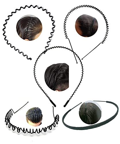 KSVILLA Flexibles Metall-Haarband, gewellt, Feder-Zick-Zack- und Kette, für den täglichen Gebrauch, Unisex, für Damen und Herren, 5 Stück von KSVILLA