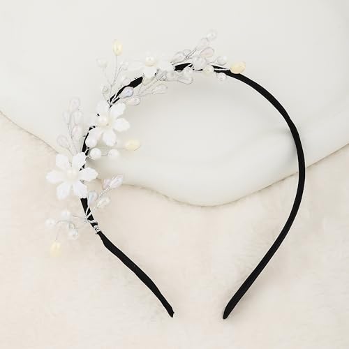 KSVILLA Haarreif mit Blumen und Perlen für Damen und Mädchen, Braut-Kopfschmuck, Haarschmuck für Bräute, Silberarbeit, handgefertigt, 1 Stück von KSVILLA